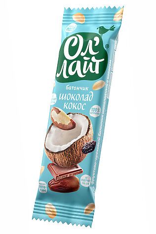 ЭКО-ПРОДУКТЫ Батончик фруктово-ореховый Ол`Лайт шоколад с кокосом 30г #1189795