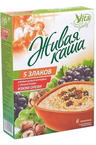 ЭКО-ПРОДУКТЫ Каша живая 'Vita' '5 злаков' с изюмом и орехами 210г #1190530