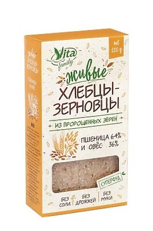 ЭКО-ПРОДУКТЫ Хлебцы пшеничные+овёс из пророщенных зерен 120г #1190560
