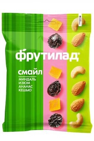 ЭКО-ПРОДУКТЫ Смесь фруктово-ореховая 'Смайл' (миндаль, кешью, изюм, цукаты) 50г #1190992