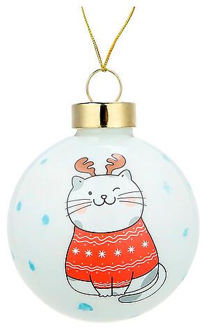 URAL TOYS Новогоднее украшение. Елочный стеклянный шар 'Котик в свитерке' 6см #1204256