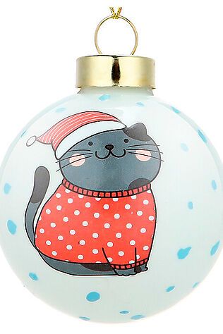 URAL TOYS Новогоднее украшение. Елочный стеклянный шар 'Котик в шапочке' 6см #1204257