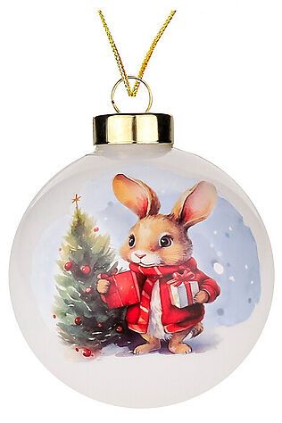 URAL TOYS Новогоднее украшение. Елочный стеклянный шар 'Новогодний зайчонок' 8см #1204263