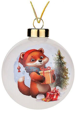 URAL TOYS Новогоднее украшение. Елочный стеклянный шар 'Новогодний лисенок' 8см #1204264