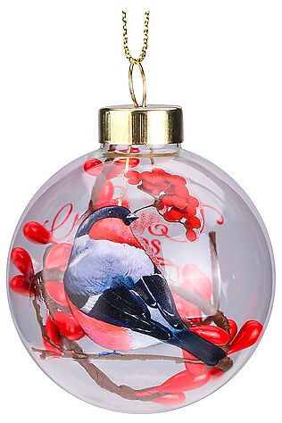 URAL TOYS Новогоднее украшение. Елочный стеклянный шар 'Яркий снегирь' 6см #1204268