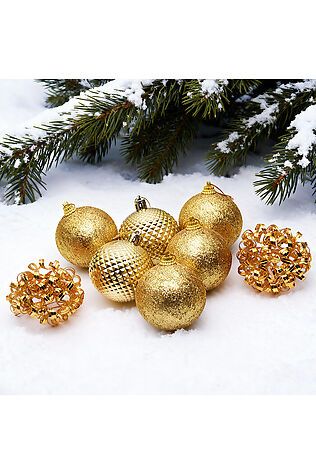 URAL TOYS Набор новогодних украшений 'Золотые шарики' (8шт х 6см) #1206030