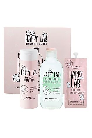 KRISTALLER Happy Lab Набор очищающих средств для ухода за молодой кожей / Тоник, мицеллярная вода, очищающая маска, 200 мл, 300 мл, 20 мл #1210116