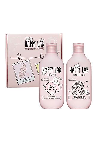 KRISTALLER Happy Lab Набор средств для ухода за волосами / Шампунь «Объем & Укрепление» + Кондиционер «Блеск & Гладкость», 300 мл x 2 #1211702