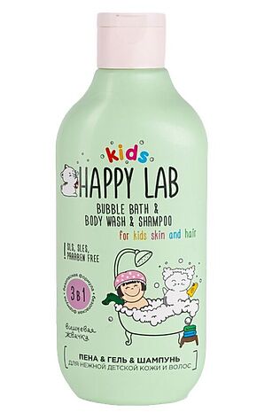 KRISTALLER Happy Lab Kids Средство 3 в 1: пена, гель, шампунь 3 в 1 для нежной детской кожи и волос / Вишневая жвачка, 300 мл #1223527