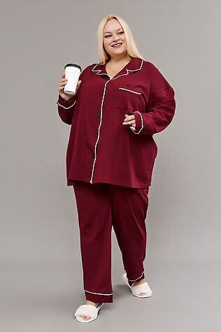 НАТАЛИ Пижама с брюками на пуговицах больших размеров Однотоннная #1224906
