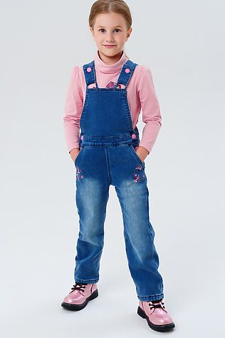 PLAYTODAY Полукомбинезон текстильный джинсовый утепленный флисом для девочек #1226908