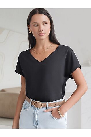 VILATTE Футболка с V-вырезом и цельнокроеным рукавом из премиального хлопка #1228119