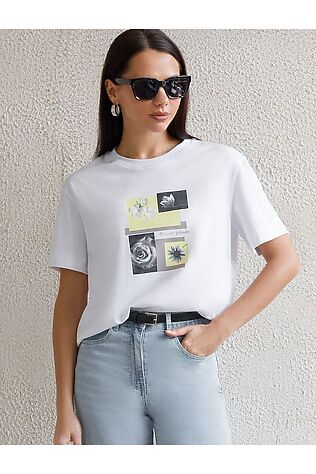 VILATTE Свободная футболка с принтом из премиального хлопка с эластаном #1228128