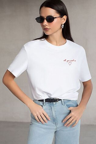 VILATTE Свободная футболка с принтом из премиального хлопка с эастаном #1228129