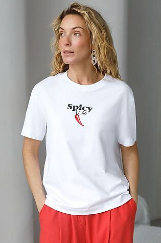 VILATTE Свободная футболка с принтом из премиального хлопка с эластаном #1228130