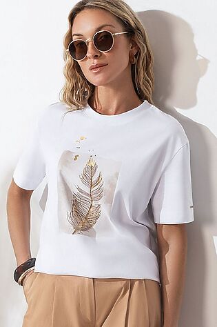 VILATTE Свободная футболка с принтом из премиального хлопка с эластаном #1228131