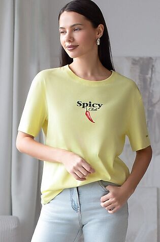 VILATTE Свободная футболка с принтом из премиального хлопка с эластаном #1228133