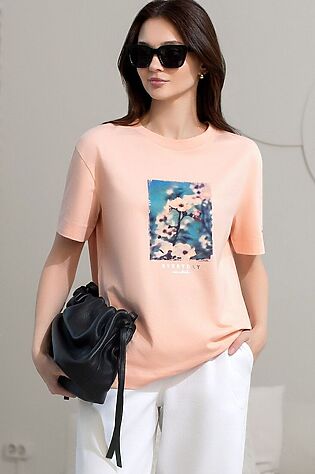 VILATTE Свободная футболка с принтом из премиального хлопка с эластаном #1228134