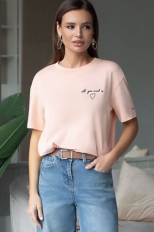 VILATTE Свободная футболка с принтом из премиального хлопка с эастаном #1228135