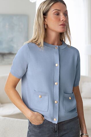 VILATTE Кардиган c коротким рукавом вязаный из хлопка с акрилом #1229067