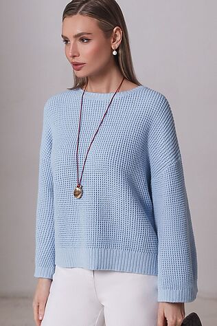 VILATTE Укороченный джемпер с широкими рукавами рельефной вязки из хлопка с акрилом #1229073