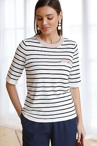 VILATTE Свободный джемпер в полоску из вискозы с люрексом #1229075