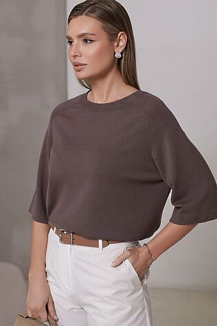 VILATTE Свободный джемпер с рукавом 3/4 тонкой вязки из вискозы #1229093