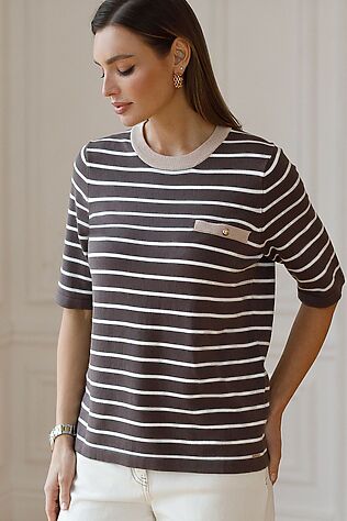 VILATTE Свободный джемпер в полоску из вискозы с люрексом #1229223