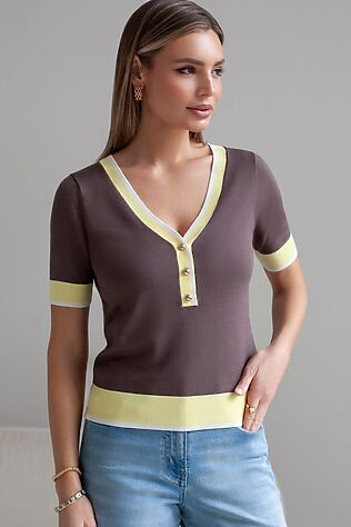 VILATTE Джемпер с V-вырезом с коротким рукавом из вискозы #1229224