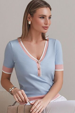 VILATTE Джемпер с V-вырезом с коротким рукавом из вискозы #1229225