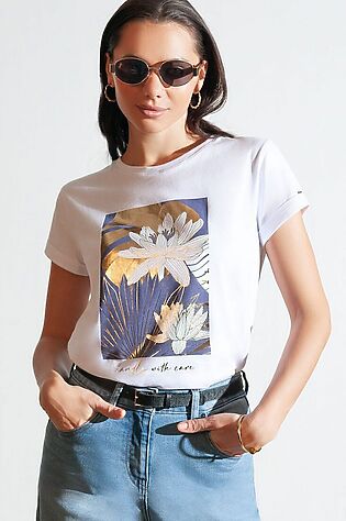 VILATTE Свободная футболка с принтом из премиального хлопка с эластаном #1229911