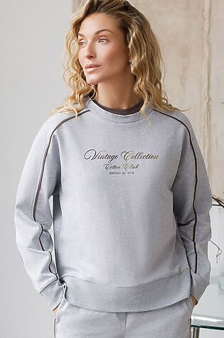 VILATTE Свитшот с лампасами и разрезами из эластичного футера двухнитки без начеса #1229916