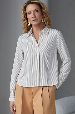 VILATTE Укороченная блузка в полоску из эластичного хлопка #1230648