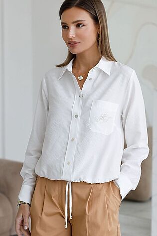 VILATTE Блузка с кулиской по низу из эластичного хлопка #1230651