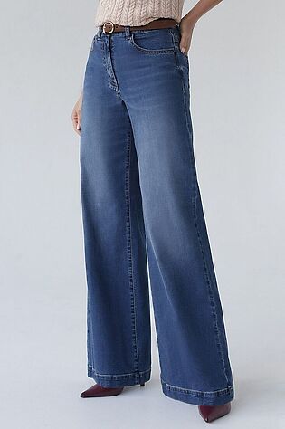 VILATTE Джинсы трубы прямые с декоративной стиркой из эластичного денима #1230653