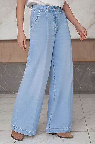 VILATTE Широкие джинсы с защипами из эластичного денима #1230654