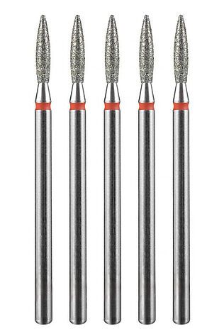 KRISTALLER Manita Professional Фреза алмазная пламя острое удлиненное для аппаратного маникюра 856.104.243.100.021 ФАП-2.1 10М, красная насечка, ø 2,1 мм, 5 шт. #1231195