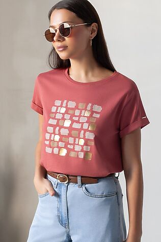 VILATTE Свободная футболка с принтом из премиального хлопка с эластаном #1232271