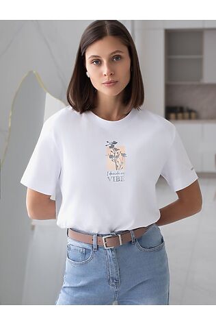 VILATTE Свободная футболка с принтом из премиального хлопка с эластаном #1232423