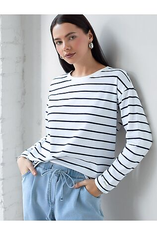 VILATTE Лонгслив в полоску из премиального хлопка с эластаном #1232437