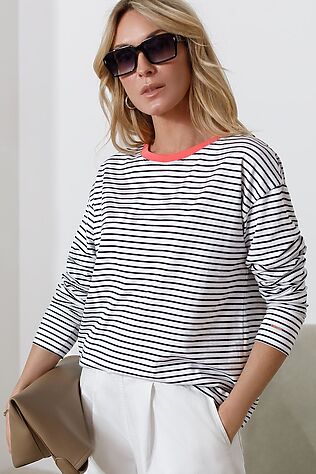 VILATTE Лонгслив в полоску из премиального хлопка с эластаном #1232438