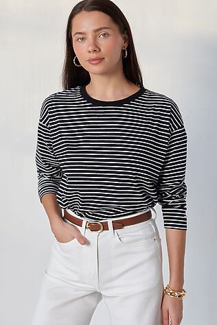 VILATTE Лонгслив в полоску из премиального хлопка с эластаном #1232442