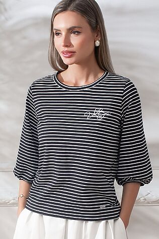 VILATTE Лонгслив в полоску с рукавами-буфами из премиального хлопка с эластаном #1232446