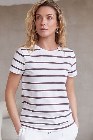 VILATTE Базовая футболка в полоску полуприлегающая из премиального хлопка с эластаном #1232447