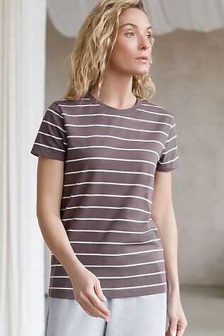 VILATTE Базовая футболка в полоску полуприлегающая из премиального хлопка с эластаном #1232448