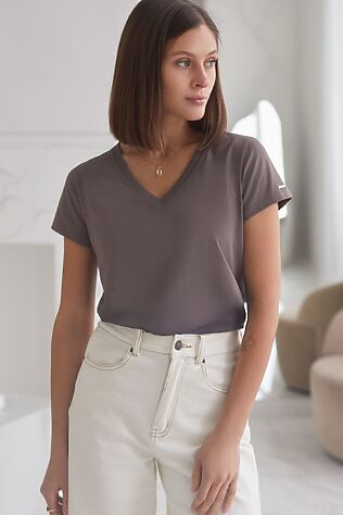 VILATTE Базовая футболка из премиального хлопка с V образным вырезом #1232451