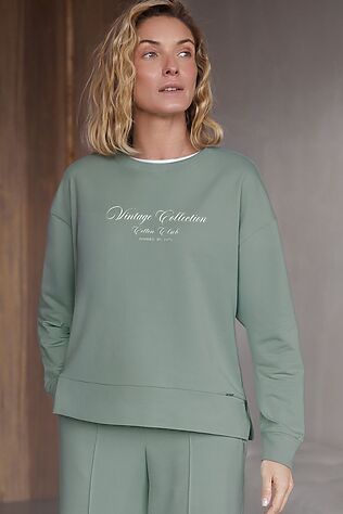 VILATTE Свободный свитшот с принтом и разрезами из эластичного футера двухнитки без начеса #1232461