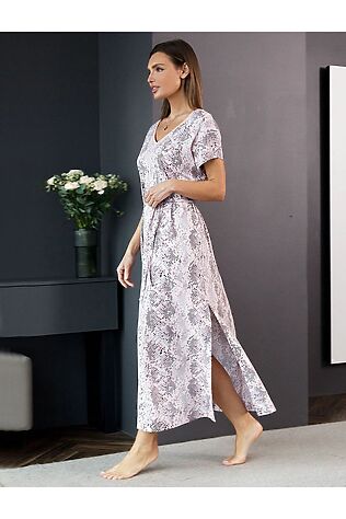 VILATTE Платье свободное с V-вырезом из 100% хлопка с поясом и разрезом #1237659