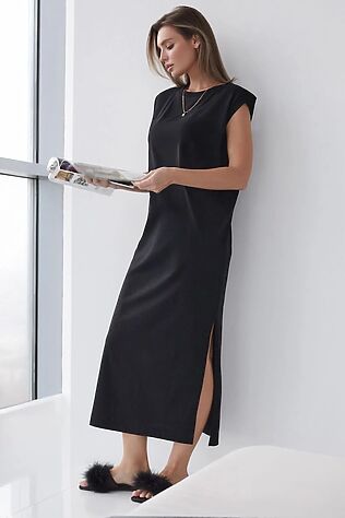 VILATTE Длинное прямое платье с разрезами из 100% хлопка #1237664