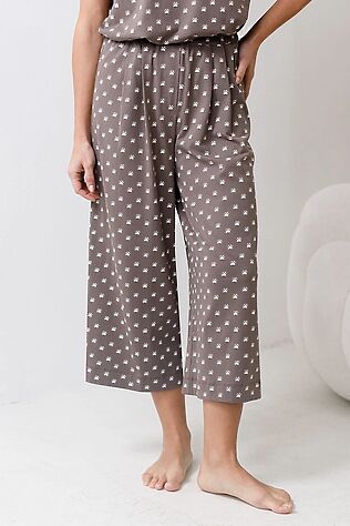 VILATTE Укороченные широкие брюки кюлоты c принтом на резинке из 100% хлопка #1237685